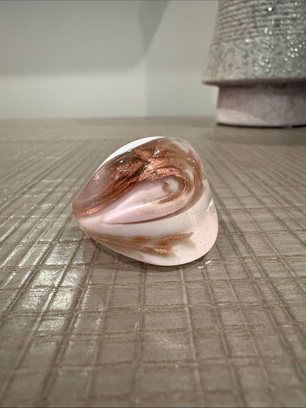 Swirled Resin Statement Ring in White and Metallic Copper